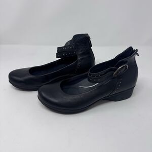 Dansko Black Leather Double Strap Studded Mary Jane Clogs Wedges Shoes Size 39